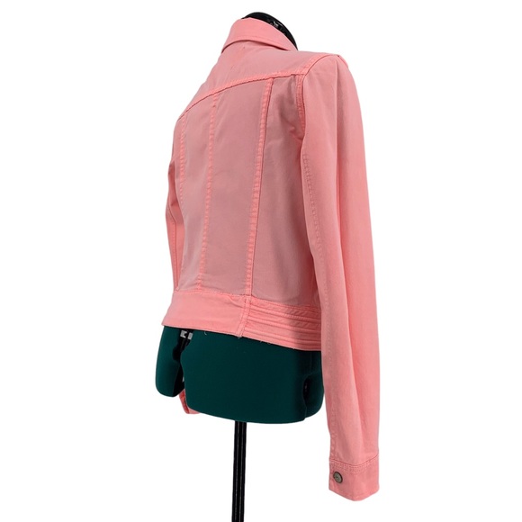 Zara TRF Premium Wash Salmon Pink Moto-Style Lightweight Denim Jacket, Small - Picture 10 of 16